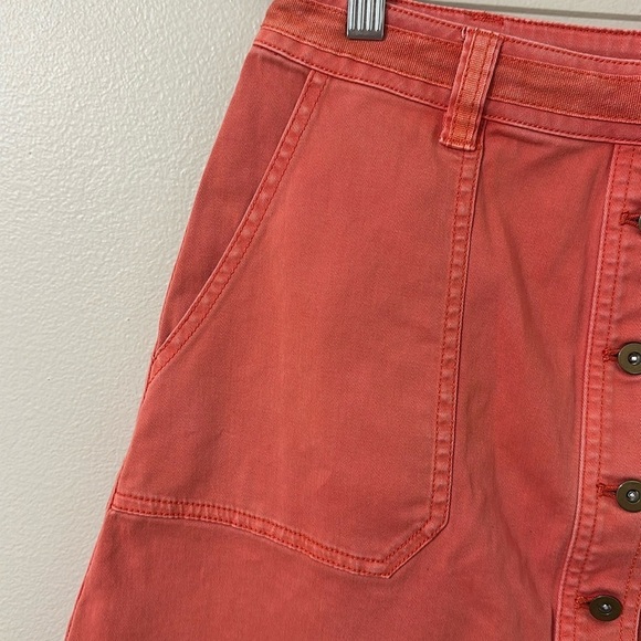 Pilcro Anthropologie Button Down Chino Coral Skirt Size 6 Preppy Autumn Classic - Picture 4 of 8